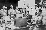 From left, seated : Iraqi politician Abdul Salam Arif (1921-1966) and Iraqi Prime minister brigadier Abdul-Karim Qassem (1914-1963), are surrounded by the members of Iraqi pan-Arab Ba'ath (Renaissance) party in the 1960s in Baghad. On July 1958, Qassem and his followers overthrew the monarchy and Qassem was named the Premier of the newly formed Republic of Iraq. He was killed in February 1963 after a phony trial. Abdul Salam Arif (1921-1966) assumed then the presidency. AFP PHOTO