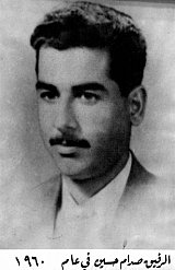 This black and white reproduction of a picture taken in 1960 shows Iraqi President Saddam Hussein when he was just a member of the Baath Party. The photo is one of many on display at the Nasr or Victory Museum in Baghdad which is dedicated to the Iraqi leader and includes paintings made of and for him, uniforms and weapons he used during the 1991 Gulf War and official gifts he received during his two-decade reign. The 10th anniversary of the Gulf War, when a US-led international coalition unleashed a war to liberate Kuwait from Iraqi occupation, is coming up 16 January 2001. AFP