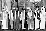 United Arab Emirates President Sheikh Zayed Ben Sultan al-Nahyan (c) poses with the rulers of the seven UAE federation member states in February 1972, just after Ras al-Khaimah became the seventh member. WAM / AFP