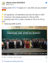 Tweet du Conseil Économique, Social et Culturel (ECOSOC) de l'Union Africaine